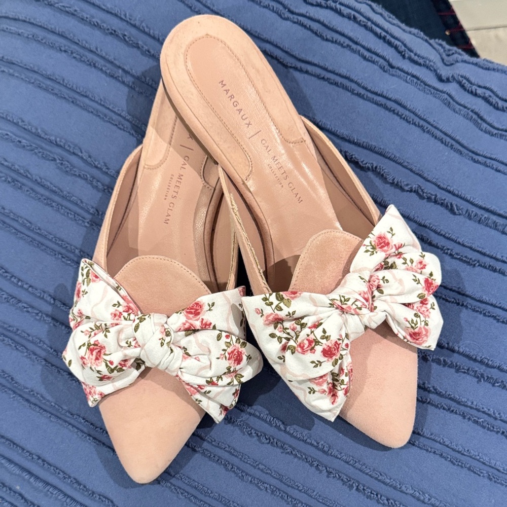 Margaux Pink Floral Bow Mules